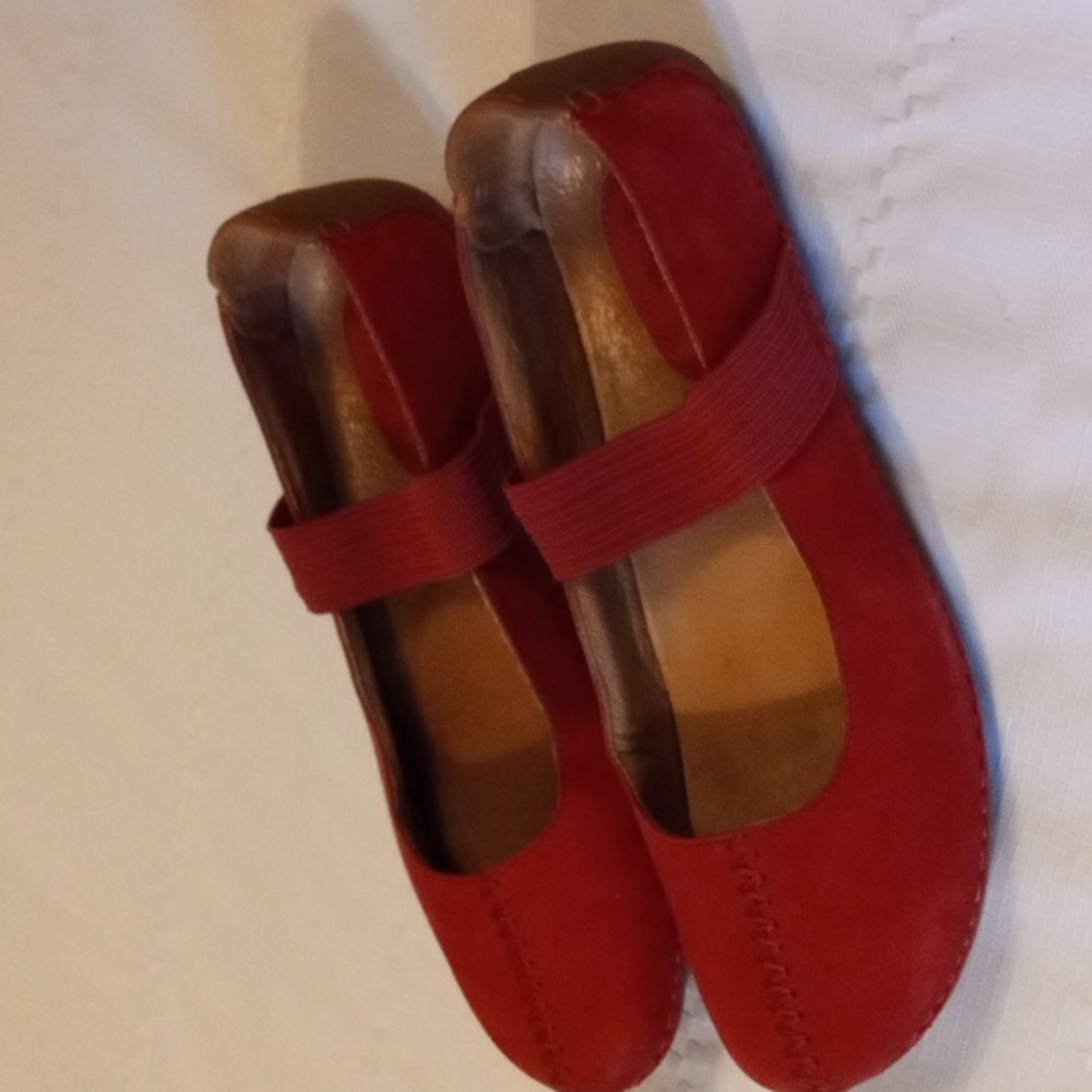 Clarks Red Suede Mary Jane Flats
